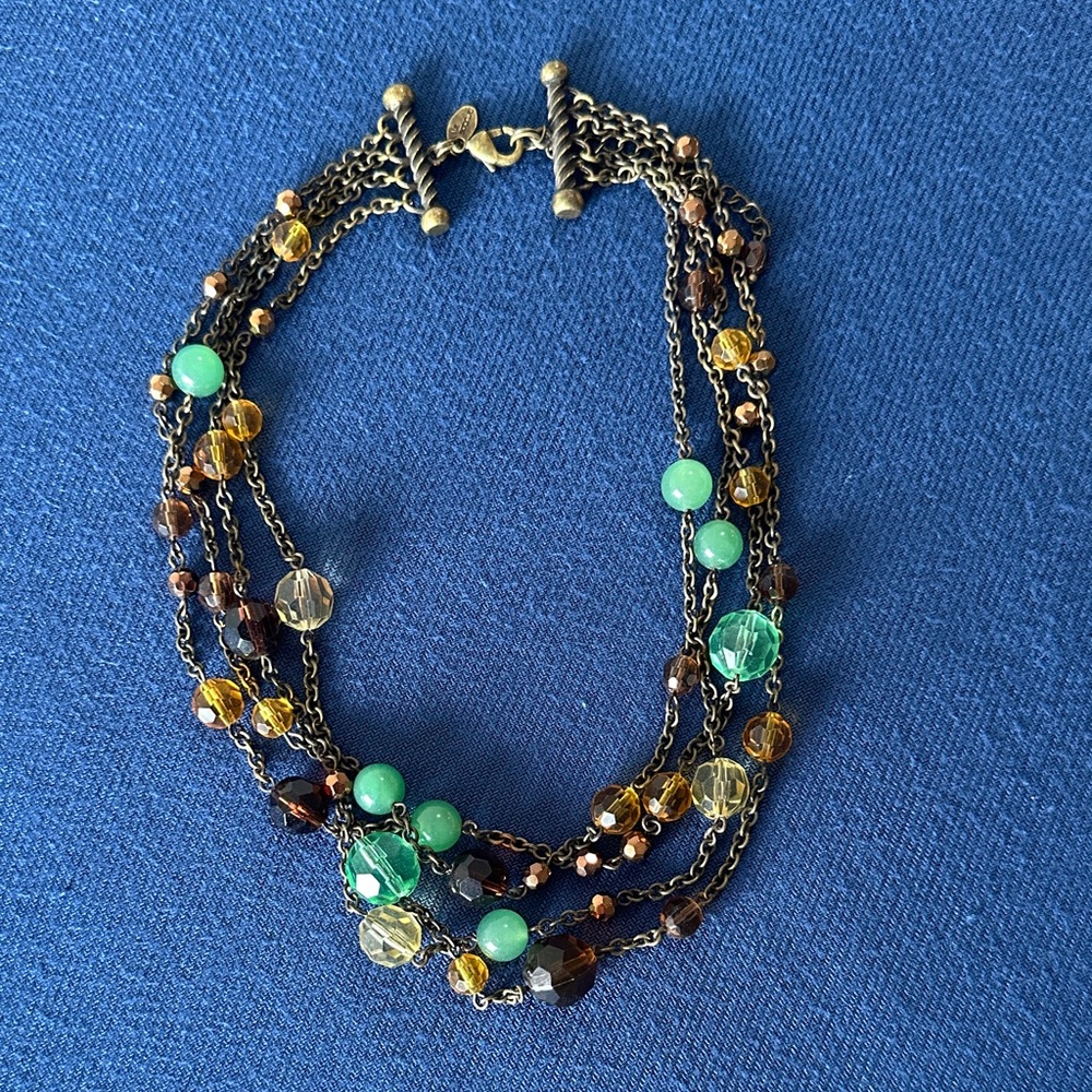 Lia Sophia Green and Amber Beaded Necklace